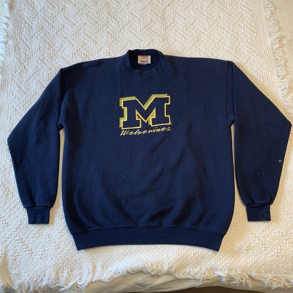 Vintage Michigan Wolverines Sweater Men Embroidered Pullover Crewneck USA XL